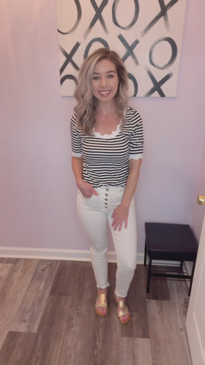Black & White Striped Scalloped Top