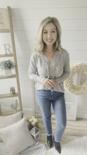 Load and play video in Gallery viewer, Heather Grey Ruffled Button Long Sleeve Top
