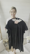Load and play video in Gallery viewer, Plus Size Black Ruffle Sleeve Tiered Crepe Dress
