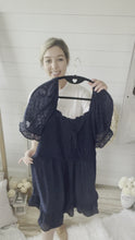 Load and play video in Gallery viewer, Plus Size Navy Swiss Dot Smocked Dress
