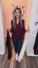 Load and play video in Gallery viewer, Garnet Surplice Peplum Long Sleeve Top
