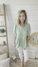 Load and play video in Gallery viewer, Mint V Neck Bubble Sleeve Top
