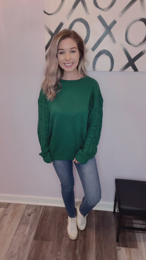 Green Braided Sleeve Sweater