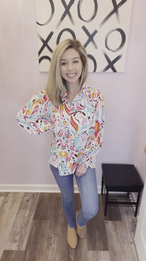 Multi Colored Paisley Print Long Sleeve Top