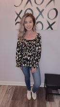 Load and play video in Gallery viewer, Black &amp; Nude Leopard Print Smocked Long Sleeve Top
