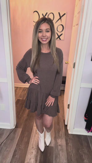 Brown Babydoll Tiered Ruffle Dress (Sizes: S-3XL)