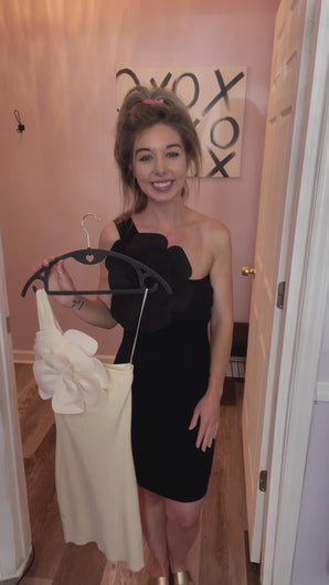Black One Shoulder Flower Bodycon Dress