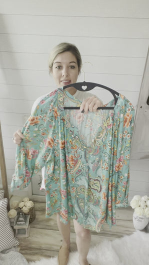 Plus Size Turquoise Floral And Paisley Print Top