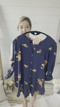 Load and play video in Gallery viewer, Plus Size Navy Embroidered Floral Buttoned Top
