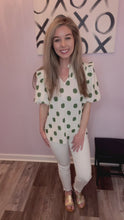 Load and play video in Gallery viewer, Green Brushed Polka Dot Flutter Shoulder Sleeve Top
