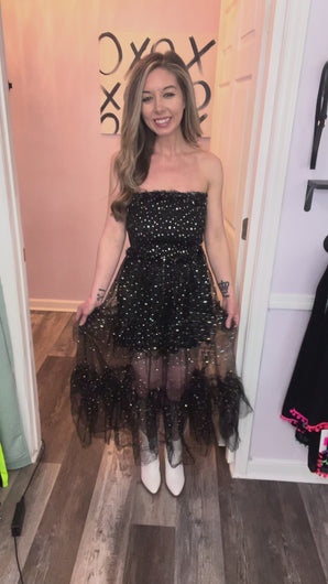 Black & Colored Sequin Tiered Maxi Dress