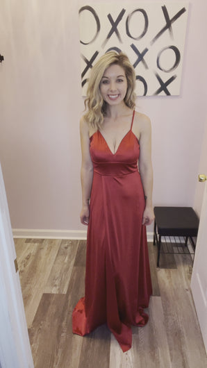 Red Satin Feeling Side Slit Maxi Dress