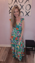 Load and play video in Gallery viewer, Green Multi-Colored Floral Print Tiered Maxi Dress
