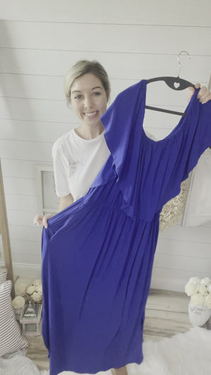Plus Size Royal Blue Off Shoulder Maxi Dress