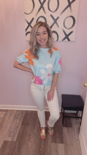 Sky Blue Flower Print Top (S-2XL)