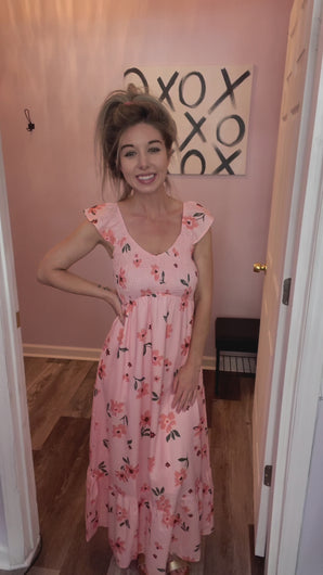 Pink Floral V Neck Maxi Dress