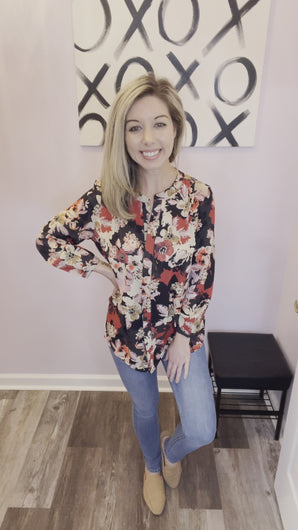 Multi Colored Floral Pattern Long Sleeve Top