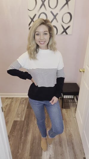 Black & White Striped Color Block Sweater