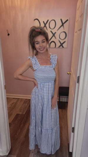 Blue & White Gingham Maxi Dress