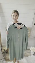 Load and play video in Gallery viewer, Plus Size Smokey Sage Dress With Necklace
