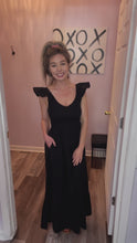 Load and play video in Gallery viewer, Black Smocked Upper Half Ruffle Sleeve Maxi Dress
