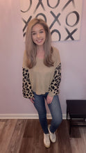 Load and play video in Gallery viewer, Khaki Leopard Print Sleeve Sweater
