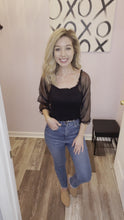 Load and play video in Gallery viewer, Black Sheer &amp; Smocked Crop Top
