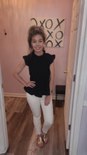 Load and play video in Gallery viewer, Black Ruffle Sleeves Smocked Peplum Top
