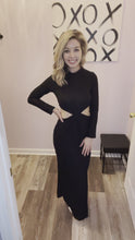 Load and play video in Gallery viewer, Black Ribbed Cutout Long Sleeve Maxi Dress
