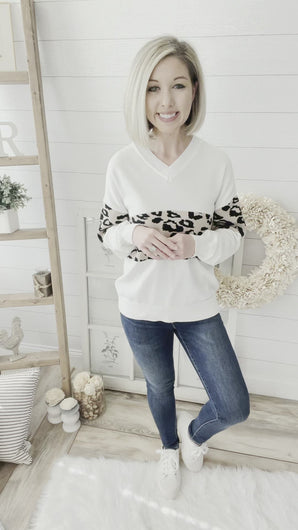 Leopard Accent V Neck Sweater