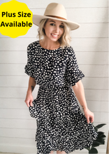 Load image into Gallery viewer, Crew Neck Ruffle Multi-Tiered Pebble Print Dress
