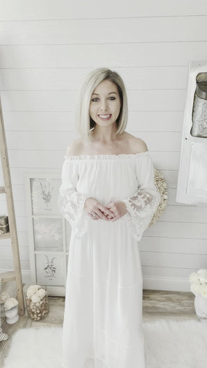 White Flare Lace Sleeve Maxi Dress