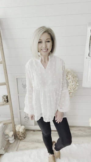 Ruffled Lace Lined Swiss Dot Top