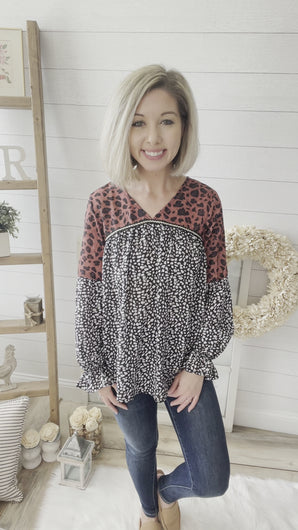 Multi Leopard Print Top With Rope Accent