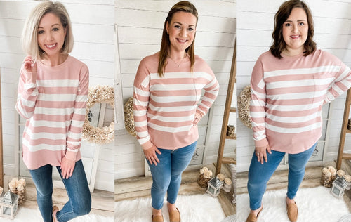 Light Pink Striped Long Sleeve Top
