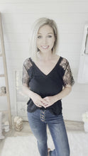 Load and play video in Gallery viewer, Black Scalloped Lace Short Sleeve Top

