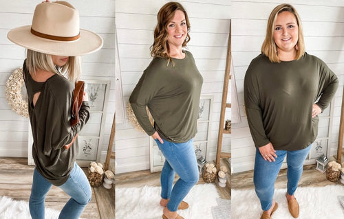 Olive Long Sleeve Cut Out Back Top