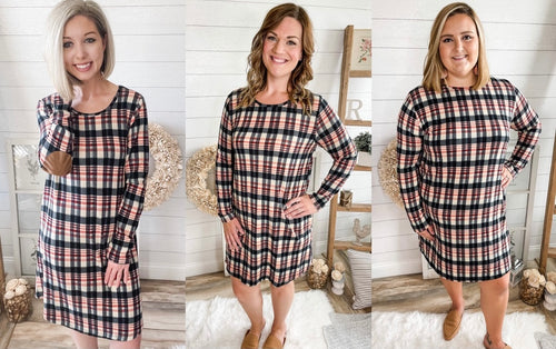 Plaid Dress With Suede Elbow Patches
