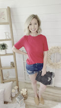 Load and play video in Gallery viewer, Stretchy Medium Wash Distressed Rolled Hem Denim Shorts

