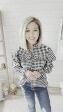 Load and play video in Gallery viewer, Black and White Buffalo Plaid Ruffled Top
