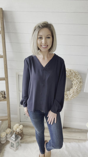 Navy V Neck Top