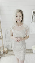 Load and play video in Gallery viewer, Champagne Sequin and Mesh Mini Dress With Tassel Sleeves
