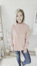 Load and play video in Gallery viewer, Dusty Pink Lace Trim Button Down Top

