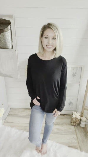 Black Long Sleeve Cut Out Back Top