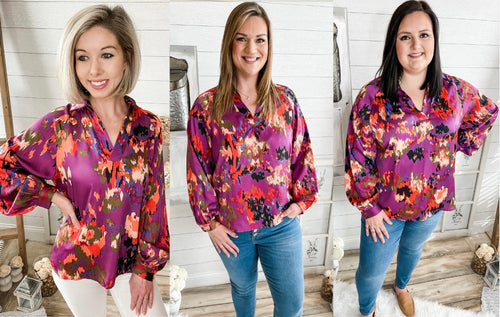 Multi Colored Graffiti Print Bubble Sleeve Top