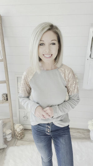 Gold Sequin Shoulder Long Sleeve Top