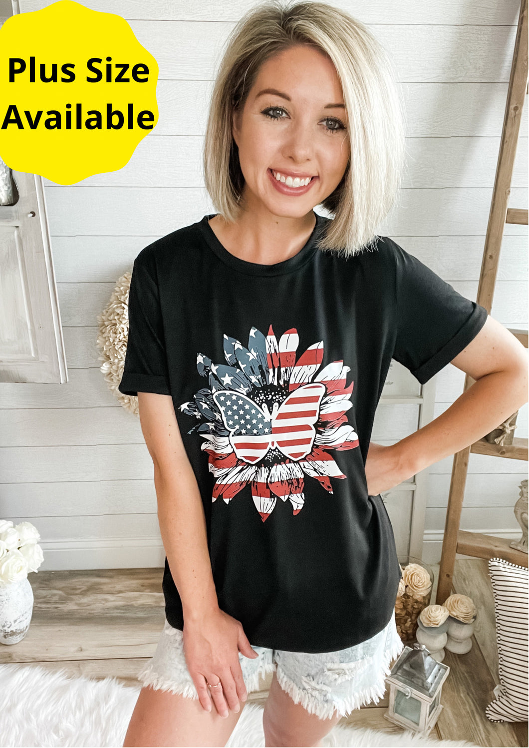 American Flag Sunflower/Butterfly Graphic Tee