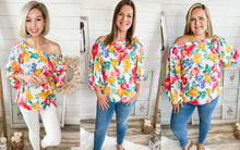 Load image into Gallery viewer, Floral Print Off Shoulder Bubble Sleeve Top
