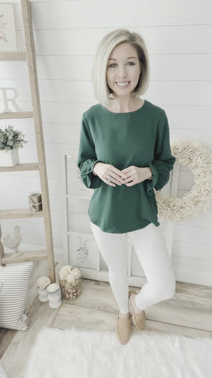 Hunter Green Bubble Sleeve Top