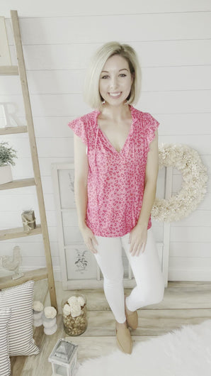 Hot Pink Cheetah Print Ruffled Top